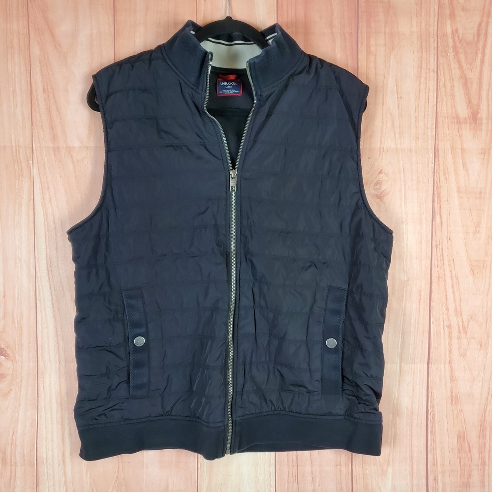 UNTUCKiT Mens Quilted Vest Large Black Polyester Mock Neck‎ Sleeveless Full Zip